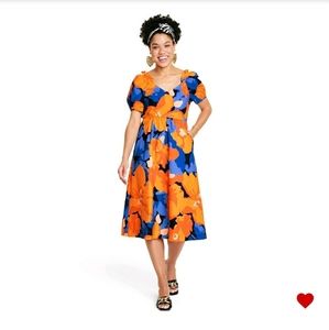 COPY - Tabitha Brown x Target Women's Floral Print Puff Sleeve Tie-Back Midi Dr…